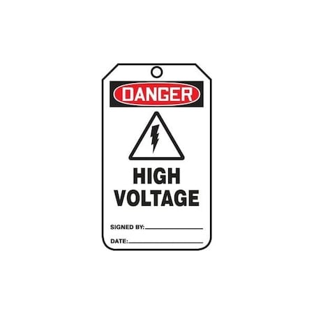 Accuform Safety Tags, DANGER HIGH VOLTAGE, 5.75in x 3.25in, RP-Plastic, 25PK MDT257PTP
